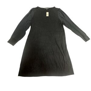 NWT LOFT Women's XXLP Black A-Line Knee Length Dress Long Puff Sleeve